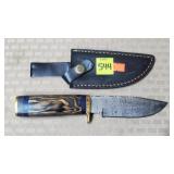 Damascus Steel Knife W/ Leather Sheath