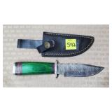 Damascus Steel Knife W/ Leather Sheath