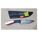Damascus Steel  Knife W/ Leather Steath