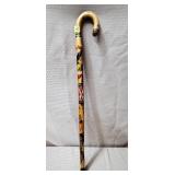 Mexico Wood Carved & Painted Walking Cane