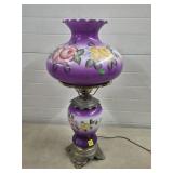 Vintage Handpainted Purple Floral Hurricane Lamp