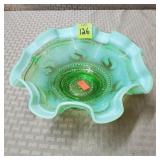 Antique Jefferson Green Opalescent Rim Astro Ruffe