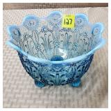 Antique Northwood Blue Opalescent Pearl & Flowers