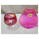 Vintage Cranberry Brandy Etched Vase & Vibrant