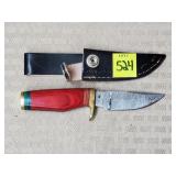 Damascus Steel Knife W/ Leather Sheath