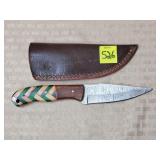 Damascus Steel Knife W/ Leather Sheath