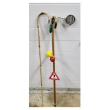 Funny Cane w/ Horn, Mirror & Vtg Bamboo Walking