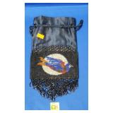 Vintage Beaded Bird Drawstring Purse