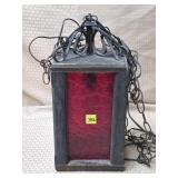 Vintage Hanging Light Fixture w/ Ruby Panels