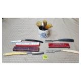 Lot of Vintage Razors and Horse Hair Brushes