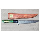 Damascus Steel Knife W/ Leather Sheath
