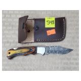 Damascus Steel Knife W/ Leather Sheath