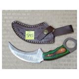Karambit-style Damascus Steel Knife w/ Leather