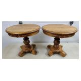 Pair of Oak Pedestal Accent End Tables