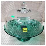 Anrcho Hocking Wexford Emerald Green Glass Cake
