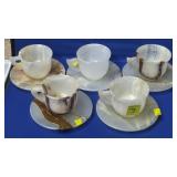 Lot of 5 Vtg Onyx Calcite Tea Cups & Saucers