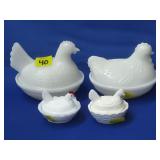 Lot of Milk Glass Chicken in the Nest Trinkets