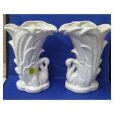 Pair of 2 McCoy White Swan Vases