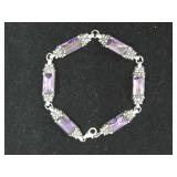 .925 Sterling Faceted Amethyst Bracelet - 7.5" Lg