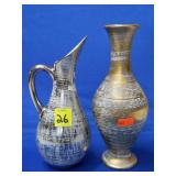 Vtg Stangl Gold Tweed Vase & Silver Tweed Ewer