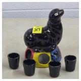 7" H Vtg Seal Figural Handpainted Liquor Set