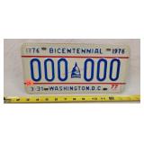1976 Bicentennial Washington DC License Plate