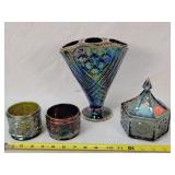 Carnival Glass Candy Dishes & Pottery Fan Vase