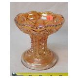 Carnival Glass Pedestal Marigold Compote 5.5'