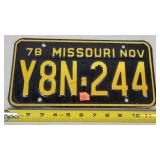 1978 Missouri License Plate - Metal