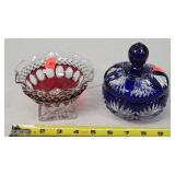 Czech Bohemian Cobalt Blue & Ruby Candy Dishes