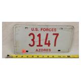 US Forces Azores License Plate - Metal