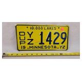 1972 Minnesota License Plate - Metal