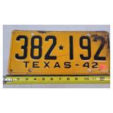1942 Texas License Plate - Metal