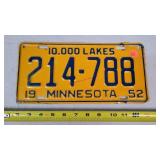 1952 Minnesota License Plate - Metal