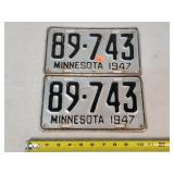 Pair of 1947 Minnesota License Plates - Metal