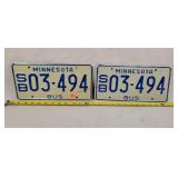 Vintage Pair of Minnesota Bus License Plates