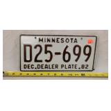 1982 Minnesota Dealer License Plate - Metal