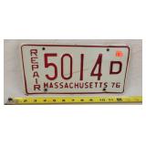 1976 Massachusetts Repair License Plate -
