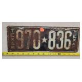Antique Texas License Plate - Metal