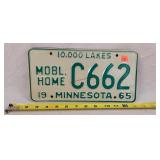1965 Minnesota Mobile Home License Plate - Metal