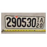 1920 Iowa License Plate - Metal
