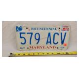 1976 Maryland Bicentennial License Plate - Metal