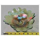 Northwood Green 3 Footed Leaf & Beads Bowl