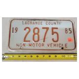 1985 Lagrange County License Plate - Metal