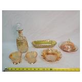 1950's Carnival Glass Decanter, Servers, & Cups