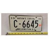 1972 Washington DC License Plate - Metal