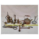 Brass Teapot & Antique Tool Collection