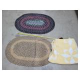 2- Vintage 40" Rugs & Tattered Antique Quilt
