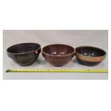 3- Vintage 10" Stoneware Shoulder Bowls
