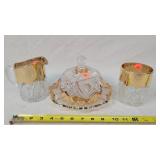 Vintage 3 Piece Gold / Clear Glass Center Set